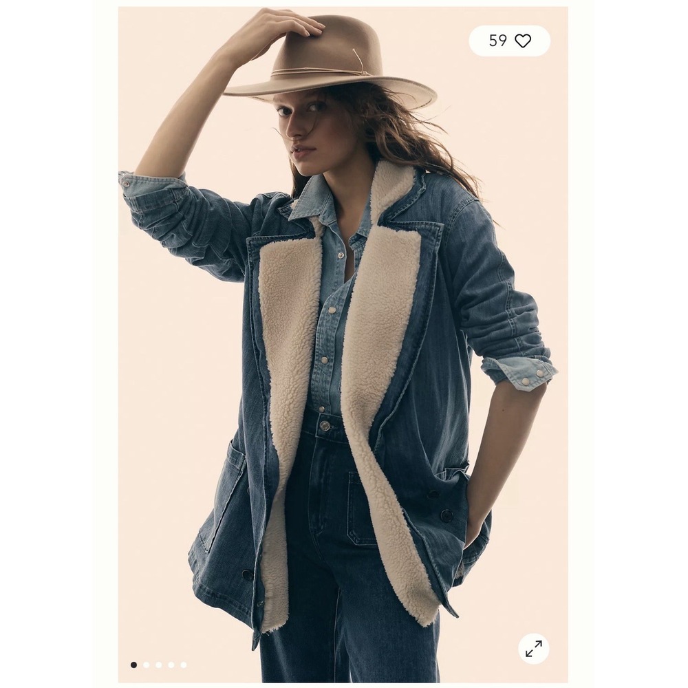 Anthropologie Le Jean Sherpa Denim Jacket Blue Jean Jacket Women's Medium